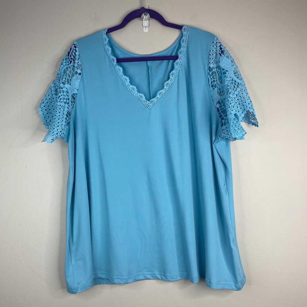 Boutique Pullover Top Womens 3XL V Neck Crochet‎ Lace Sleeves Feminine Colorful
